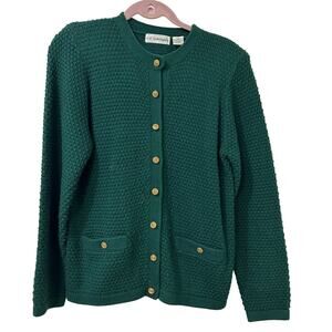 CE Concepts Womens Medium Petite Emerald Green Cardigan Sweater Gold Button Vtg